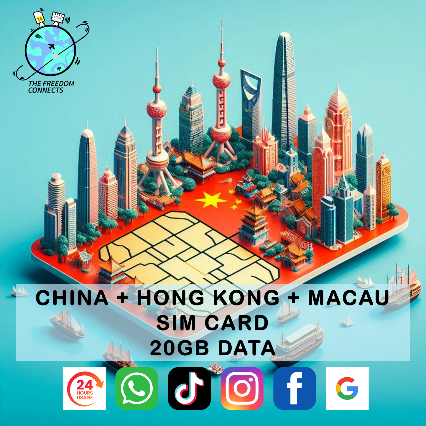CHINA HONG KONG MACAU SIM CARD 20GB DATA