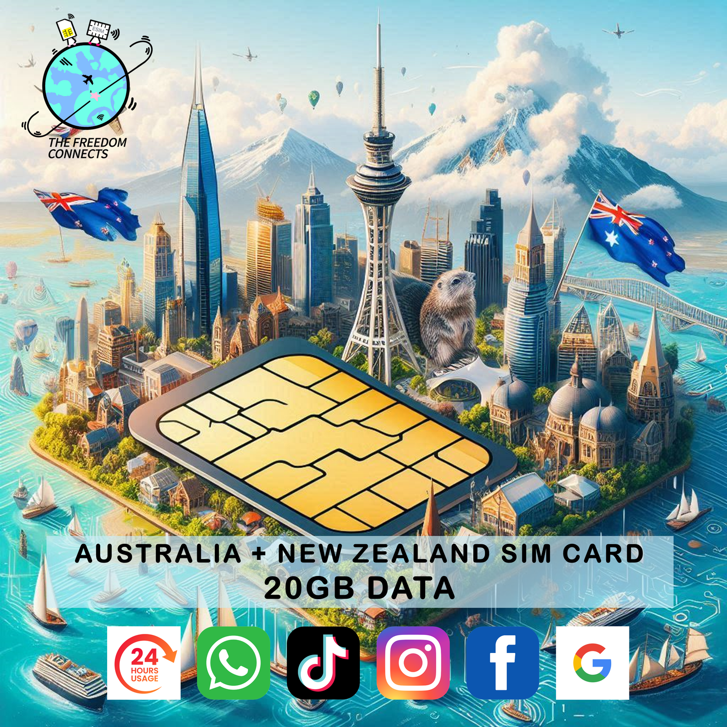 AUSTRALIA AND NEW ZEALAND 20GB DATA SIM CARD